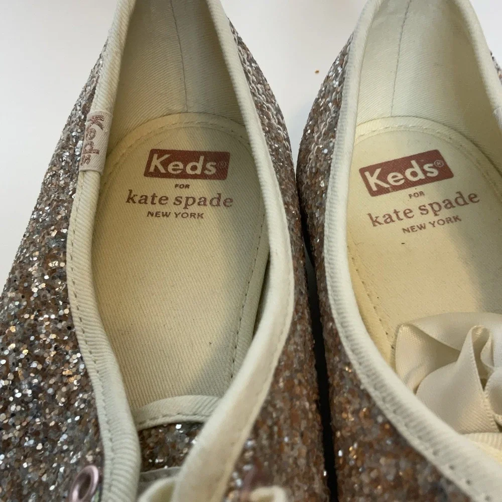 Keds Kate Spade  Shoes Women's 7,5W Platinum Gold Pink  Glitter Sparkly Sneakers